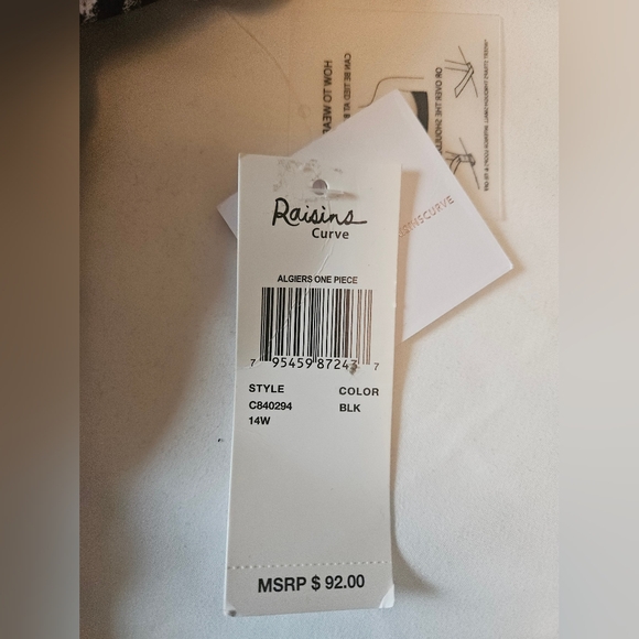 Raisins Curve Black Swimsuit Plus Size 14W One Piece White Zebra Print Side Tie - Picture 11 of 12